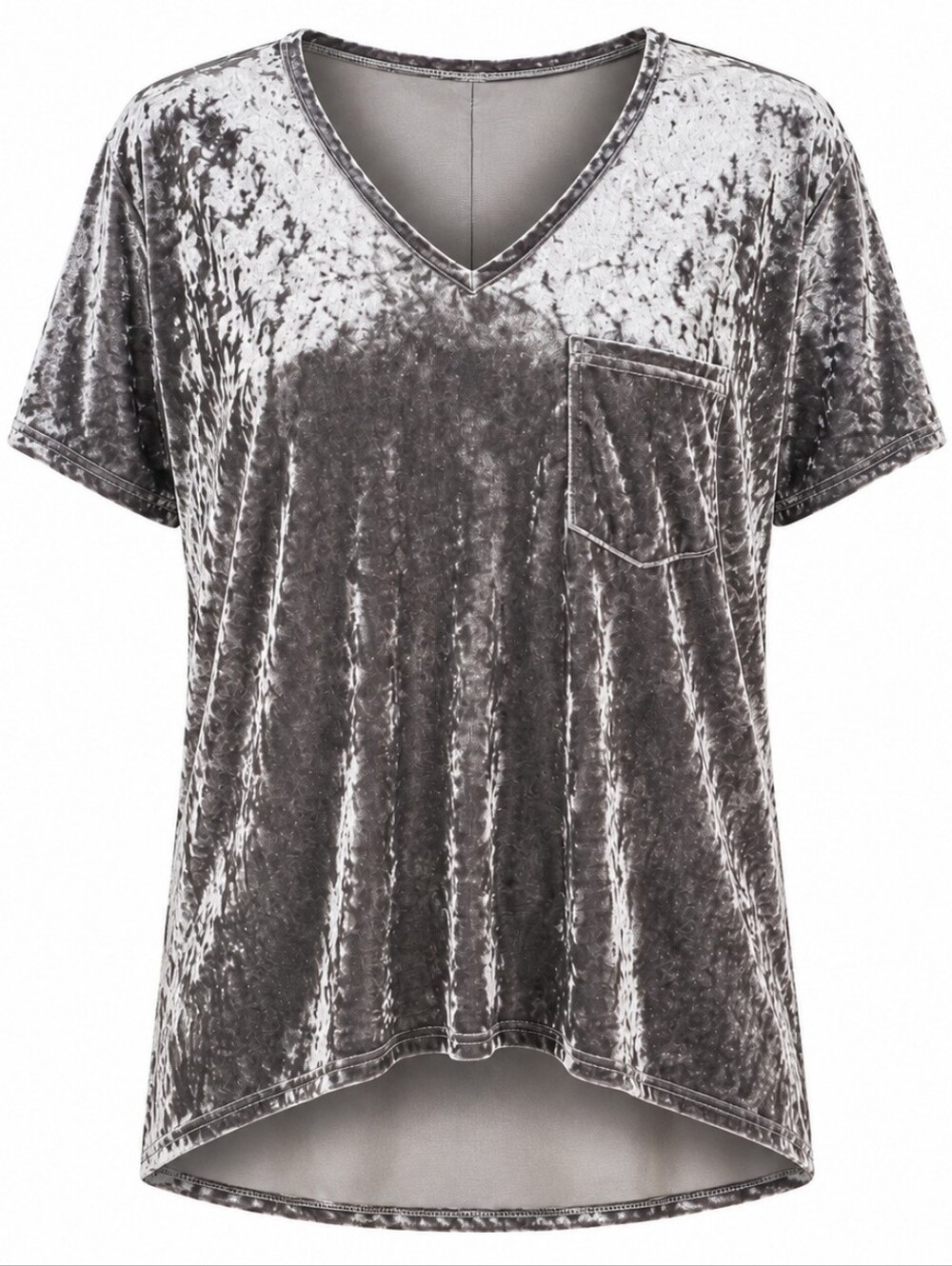 SPRING + MERCER | Dressy Pewter Crushed Velvet Legging Tee V-Neck Casual Top | L